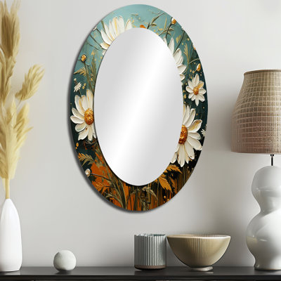 Miroir mural moderne blanc et bleu sarcelle Daisy Serenade II