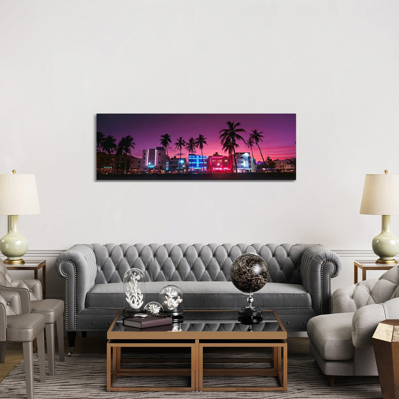 Hotels Illuminated At NightSouth Beach Miami, Florida, USA by Panoramic Images - Panoramic Gallery-Wrapped Canvas Giclée on Canvas
