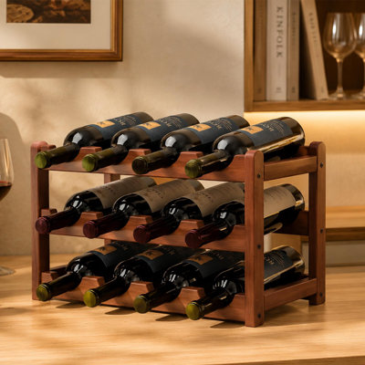 3 Tier 12 Bottle Wine Storage Cabinet Shelf Bamboo Wine Rack For Wine Lovers by Corrigan Studio