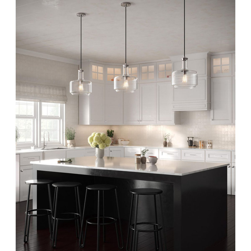 Luminaire suspendu tambour simple à 1 lumière Longmeadow, Argent, H 14 po x l 12,25 po x P 12,25 po