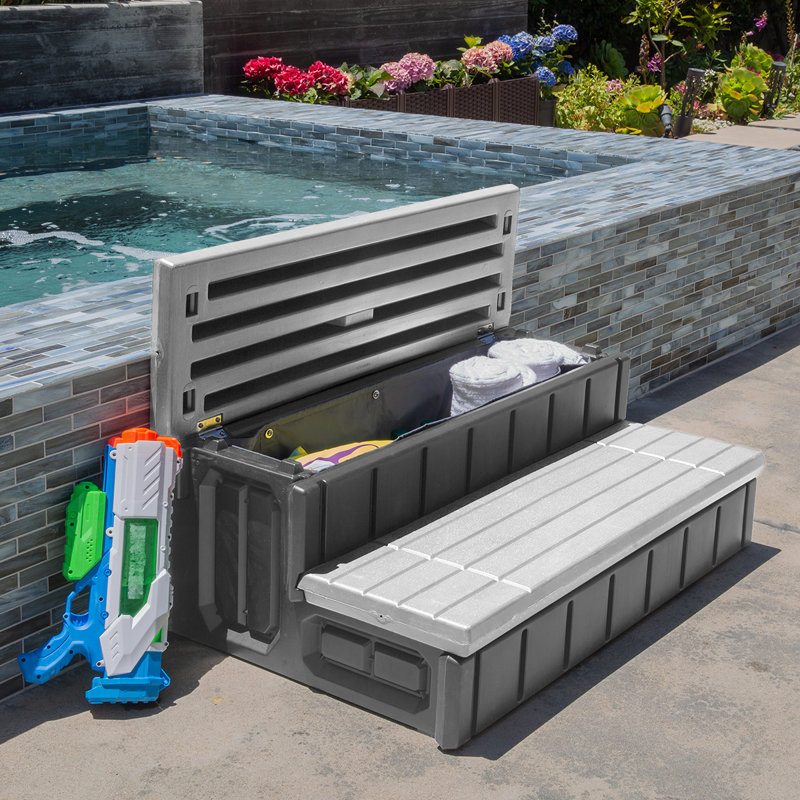 XtremepowerUS 36" Gray and White Resin Spa Steps with Storage