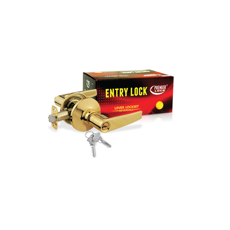 Keyed Entry Door Lever, Straight Handle, Polished Brass