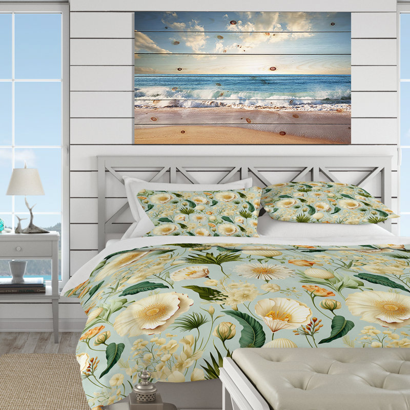 Ensemble de housse de couette Seashell Sketches, Housse de couette pour grand lit et 2 taies décor