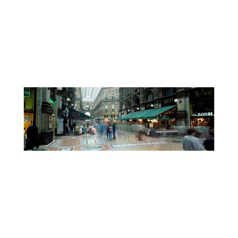 Bluured Motion Of Shoppers, Galleria Vittorio Emanuele II, Milan, Lombardy, Italy - Wrapped Canvas Panoramic Print