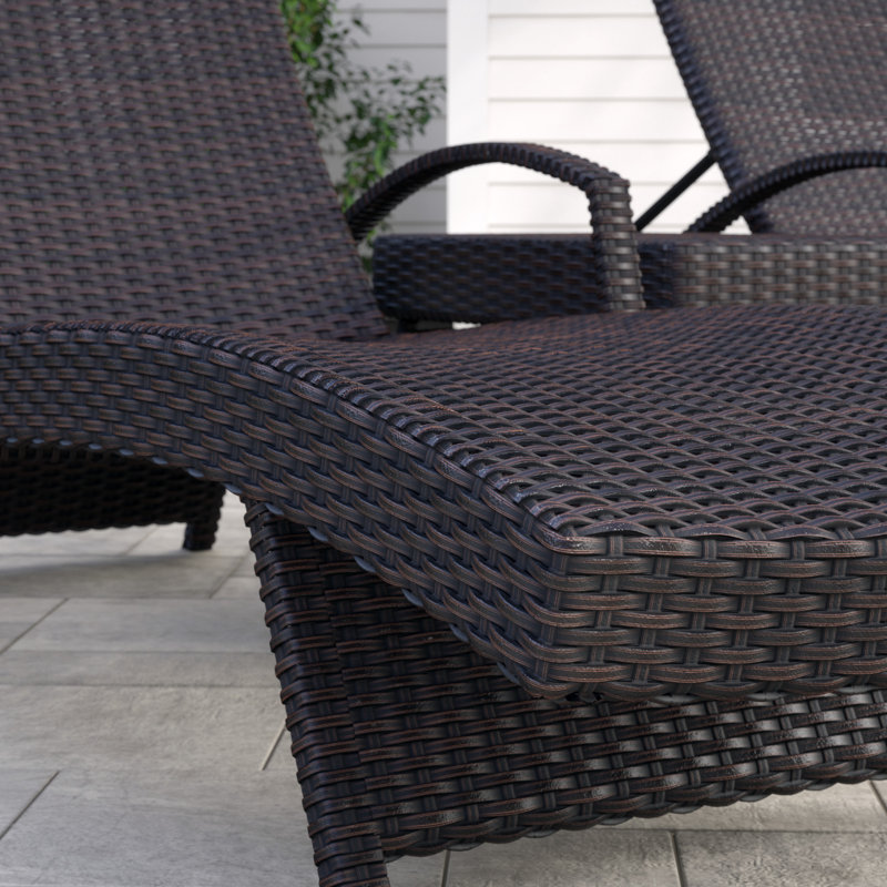 Billur Outdoor Chaise Lounge Set with Table, Dark Brown
