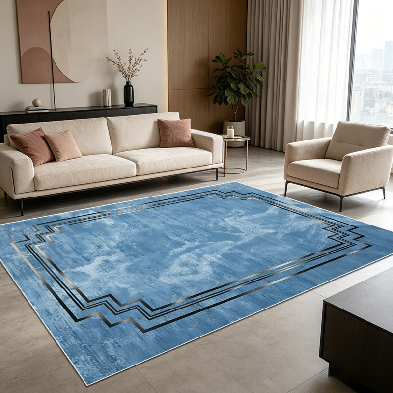 1PC Vintage Distressed Blue Geometric Stepped Frame area rugs for Living Room, Soft and Comfortable, Suitable for all seasons, easy-to-maintain, machine washable Indoor floor mat, Under Table Farmhouse suitable for dining table, bedroom, entryway,