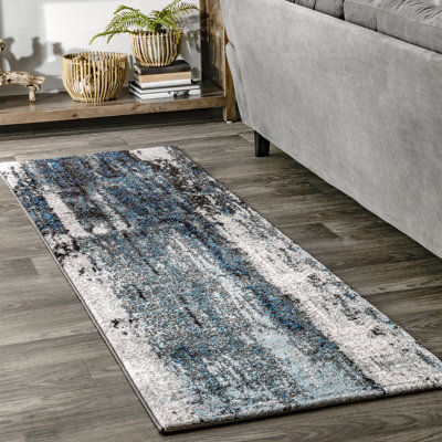 Tapis à motif abstrait pour le salon, la chambre à coucher, la salle à manger et la cuisine Elliott, bleu sarcelle / ivoire