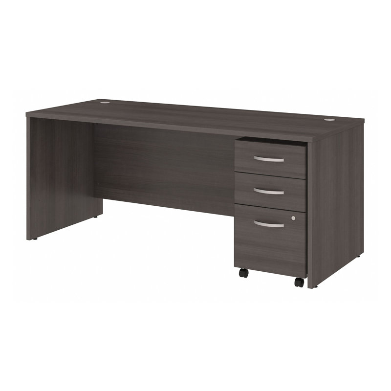 Studio C Executive Office Desk with Mobile File Cabinet, Storm Gray, 29.84" H x 71.02" W x 29.37" D