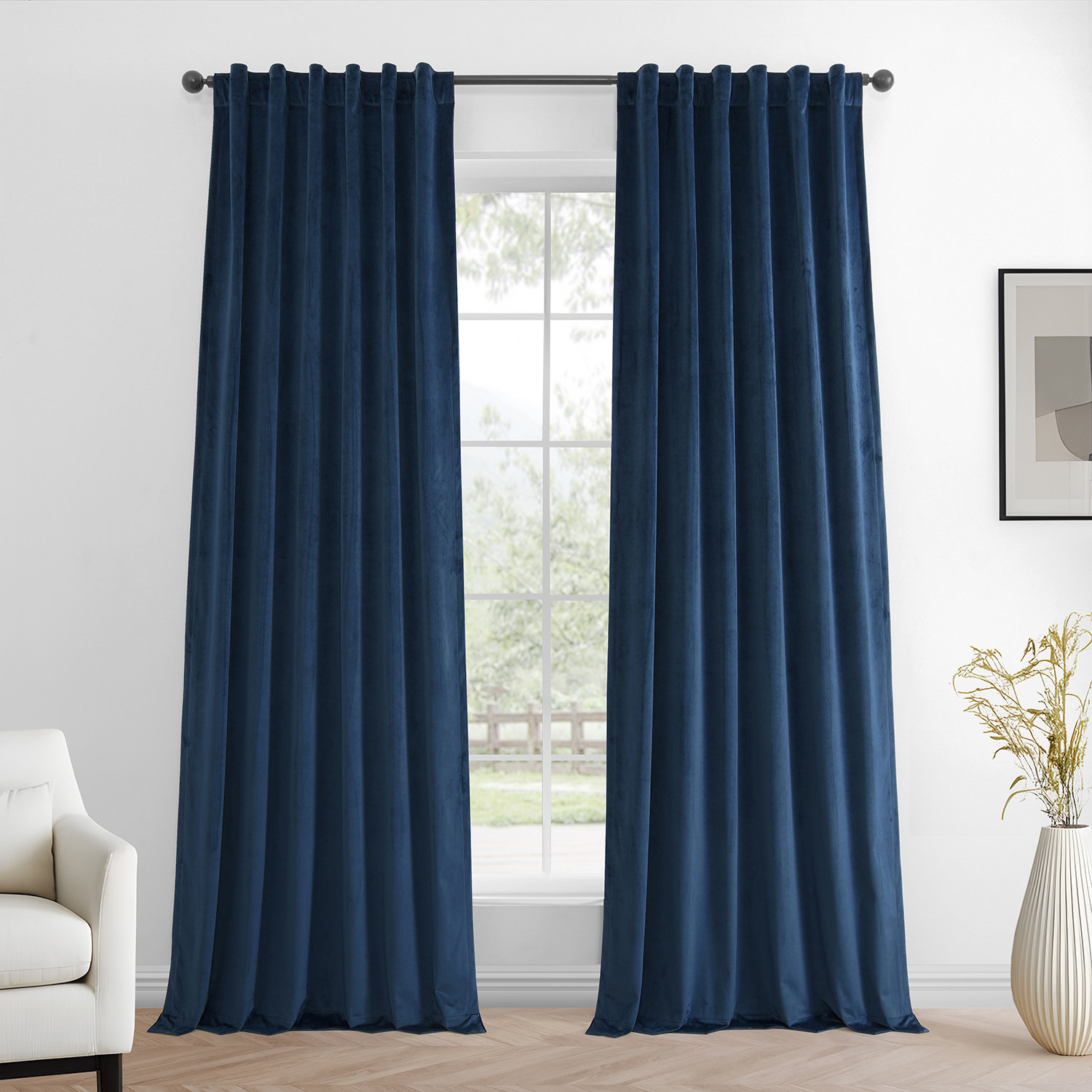 Winnette Velvet Room Darkening Curtain Set, Light Ivory, 50" W x 120" L