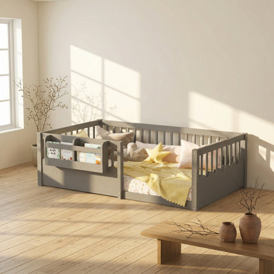Lit simple en bois de pin avec bibliothèque et clôture surélevée l 41,7 po x P 78,5 po x H 19,7 po Bonwell