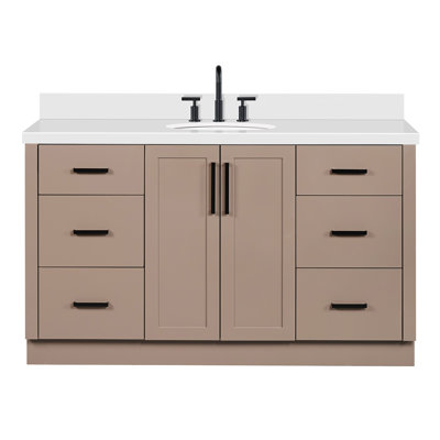 Meuble-lavabo ovale simple de 61 pouces avec comptoir en quartz blanc pur de 1,5 pouce couleur moka