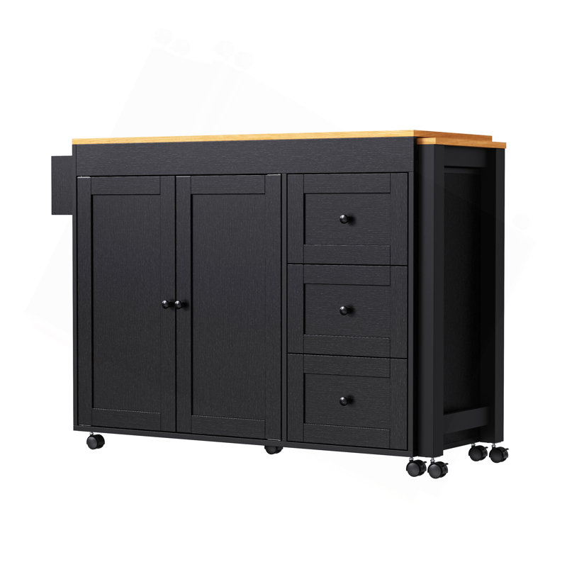 74.8" Kitchen Island With Extendable Dining Table, Kitchen Storage Cart With 3 Drawers, Power Outlet, Rolling Kitchen Island On Wheels With Spice Rack And 2 Door Cabinet, For Kitchen