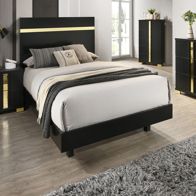 Mobilier de chambre à coucher moderne à DEL moderne, Noir, Complète