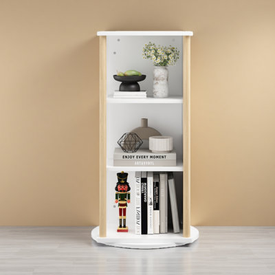 360° Rotating Kids Bookshelf With Chalkboard, 3-Tier Wood Floor Revolving Bookcase & Toy Storage Organizer, Picture Book Display Stand For Toddlers, Nursery & Playroom