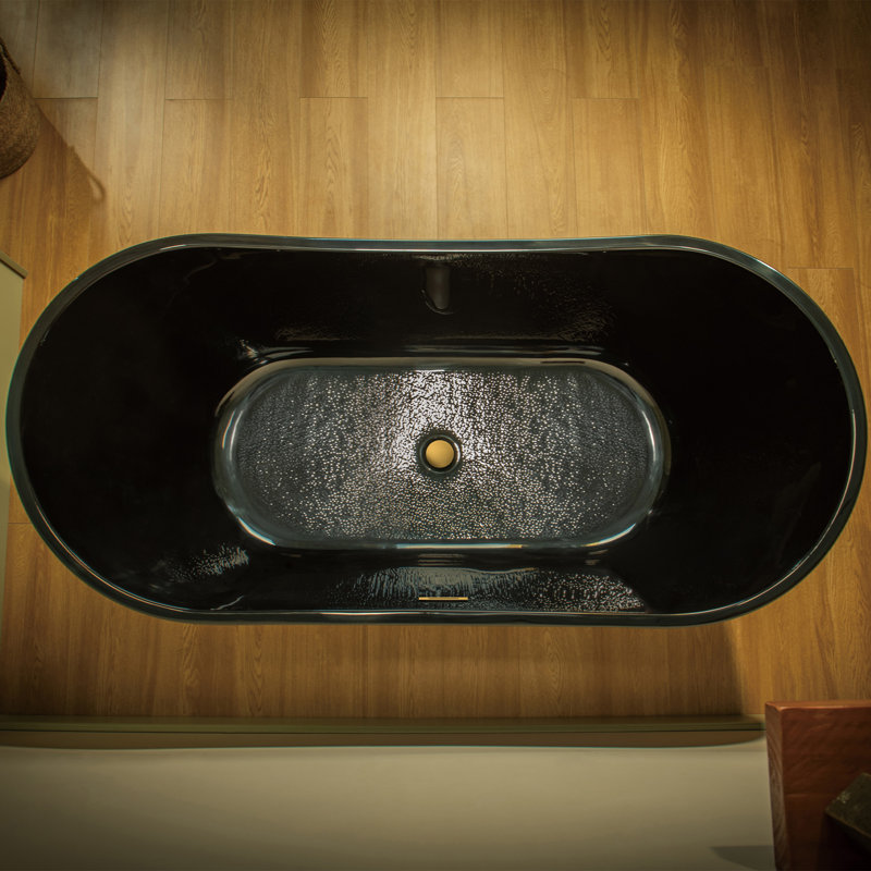 67'' x 32'' Freestanding Soaking Acrylic Bathtub, Matte Black, White