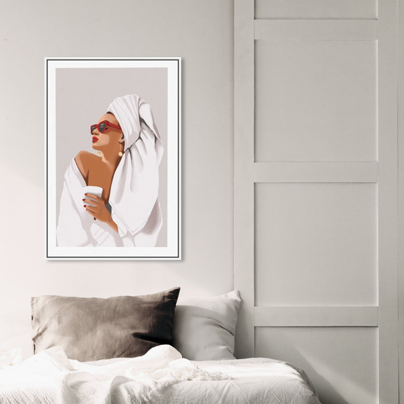 «Her Morning routine» - impression, Toile encadrée, H 36 po x l 24 po, Blanc