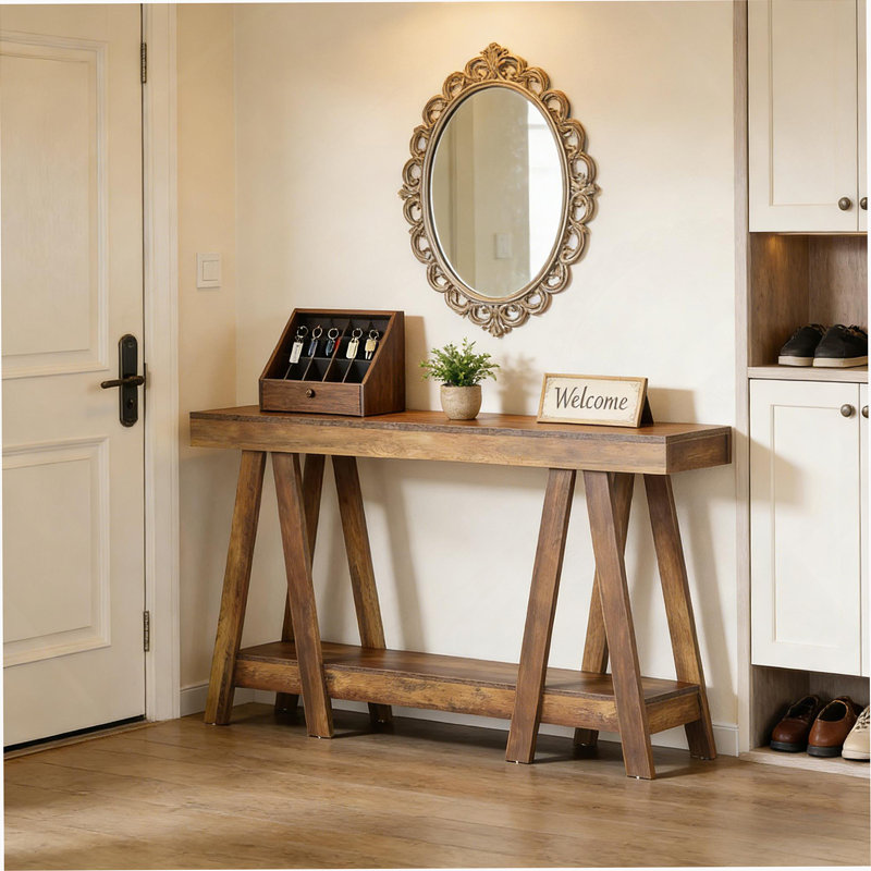 Farmhouse 2-Tier Hall Table, Functional Console With Robust Construction And Versatile Design For Any Room