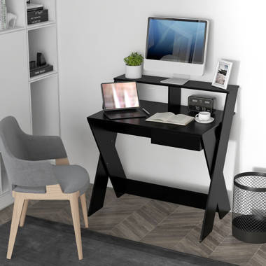 Fitueyes Computer Desk for Small Spaces, Study Writing Desk with Monitor for Corner, Black