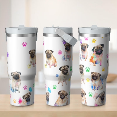 Gobelet 30 oz avec couvercle et poignée Gobelets isothermes en acier inoxydable Bouteille d'eau mignonne avec rabat (chien)