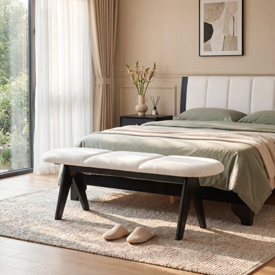 Raleigh Mid-Century Modern Upholstered Bench with Angled Wood Legs and Cushioned Seat for Entryway, Living Room & Bedroom