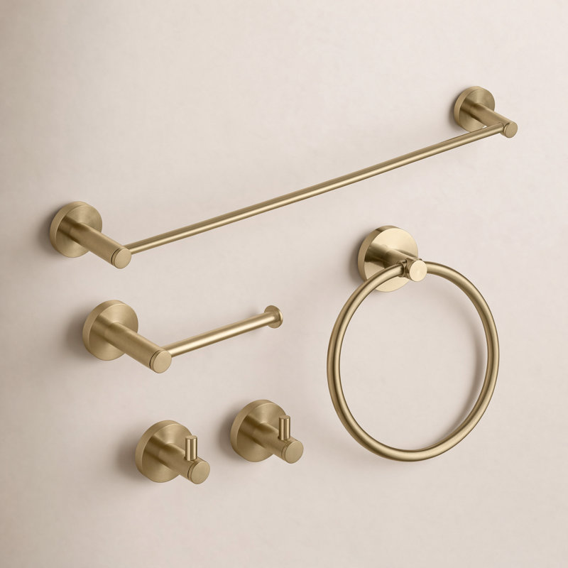 Circular 5 - Piece Bathroom Hardware Set, Brushed Gold