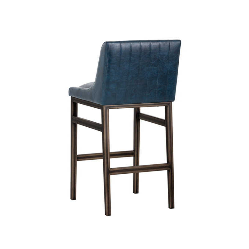 Halden Upholstered Stool with Metal Frame, Navy Blue Seat/ Dark Brown Frame, Bar Stool (30" Seat Height)