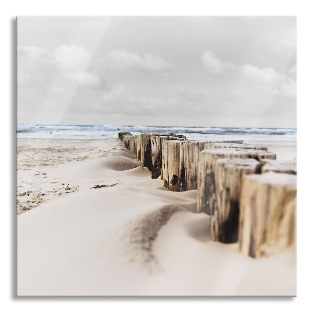 Nahaufnahme Steg Aus Holzpföcken Am Meer B&W Detail Als Leinwandbild