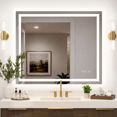 UL Certified Front and Backlit LED Bathroom Mirror with Anti-Fog, 3 Color Temperatures and Dimmable Lighting