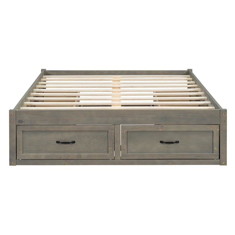 Lit plateforme 6 tiroirs avec rangement, Gris antique, Lit double