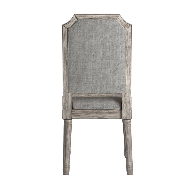 Hildemar 20.5'' H Linen Upholstered Side Chair, Gray Linen, Antique Gray Oak