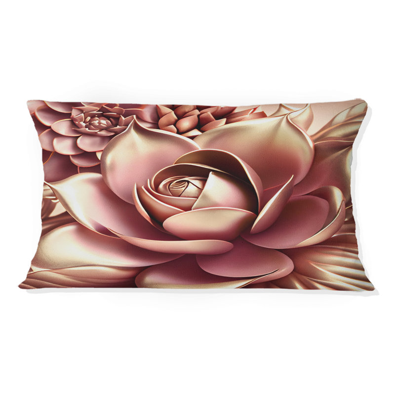 Coussin décoratif imprimé floral rose et doré I
