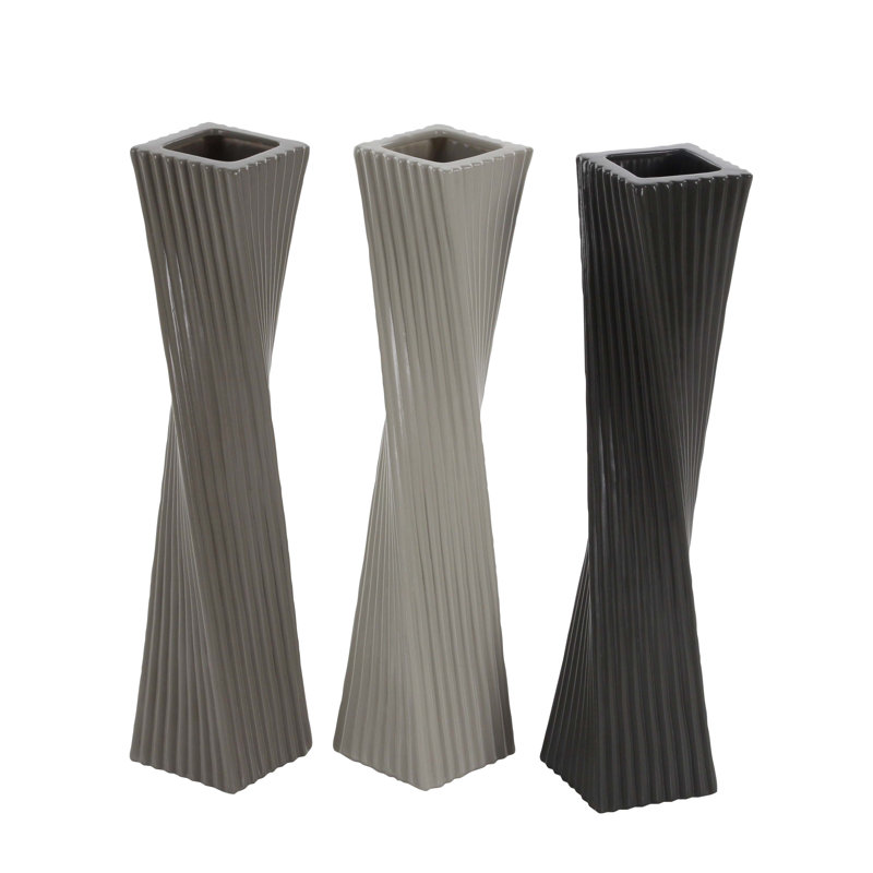 Vase de plancher, Gris Foncé / Gris Moyen / Gris Clair, H 24 po x l 4 po x P 4 po