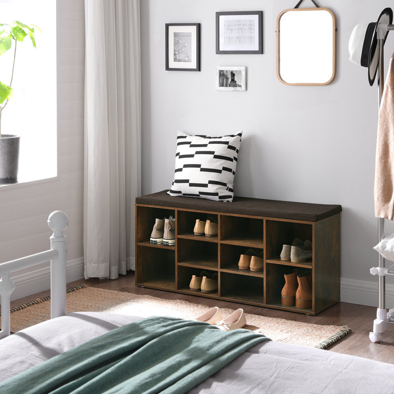 Banc de rangement pour chaussures avec paires de tablettes Arney, Brun rustique