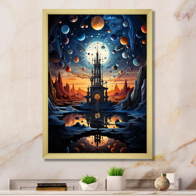 «Isleboro surrealism the cosmic» - Impression, Encadrement doré, H 32 po x l 24 po x P 1 po