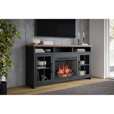 Meuble télé 74 po pour téléviseur de 85 po ou moins, assemblage minimal, finition noire et whisky