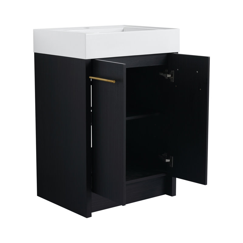 Meuble-lavabo de 24 po avec lavabo en résine, porte à fermeture douce, couleur châtaignier noir, ameublement contemporain, évier de rangement spacieux et 24 po, châtaignier, idée de décor moderne, grand