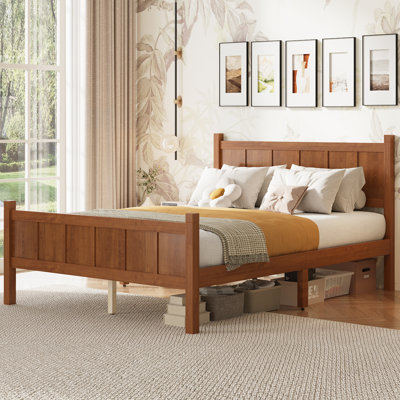 Flat Panel Bed With Headboard & Footboard, Minimalist Modern Platform Bed, Wood Grain Finish, Shaker And Farmhouse Style, Sleek And Functional Bedroom Furniture