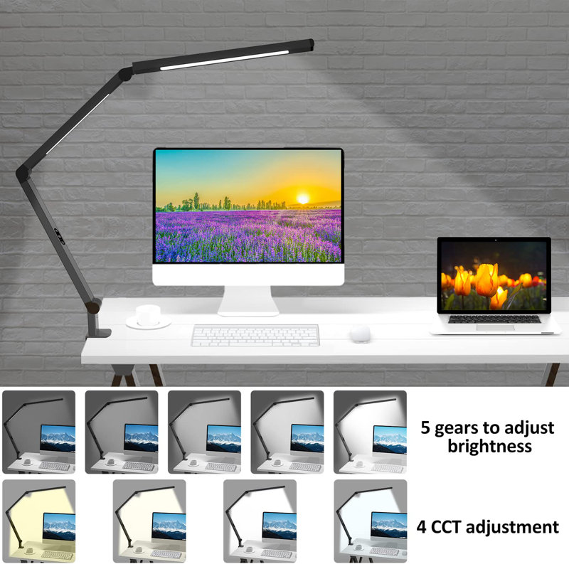 Adjustable Black Aluminum LED Clip-On Desk Lamp
