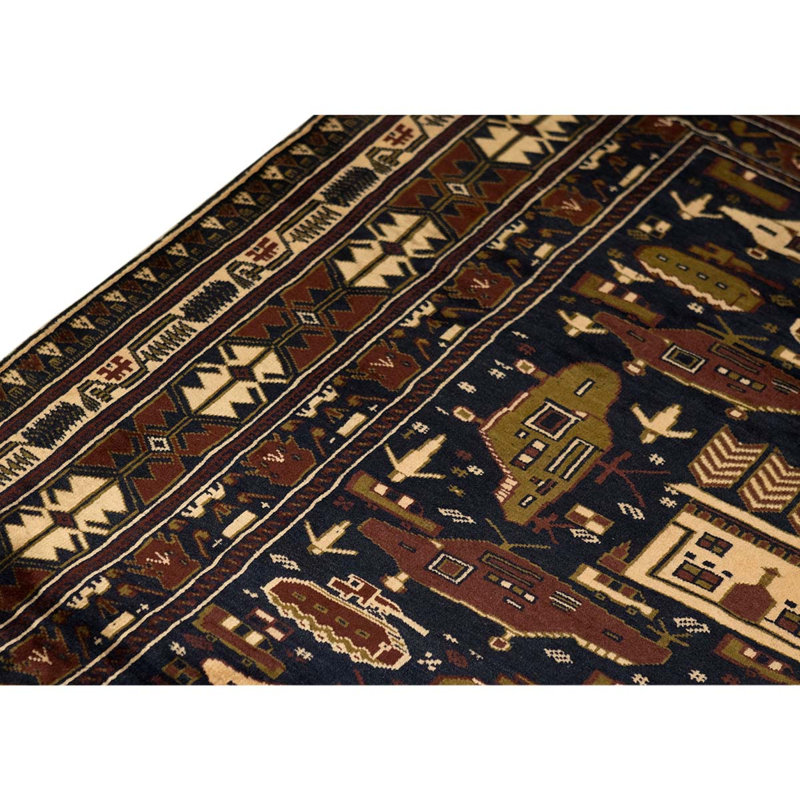 Tapis noué à la main de haute qualité en brun / bleu foncé / beige