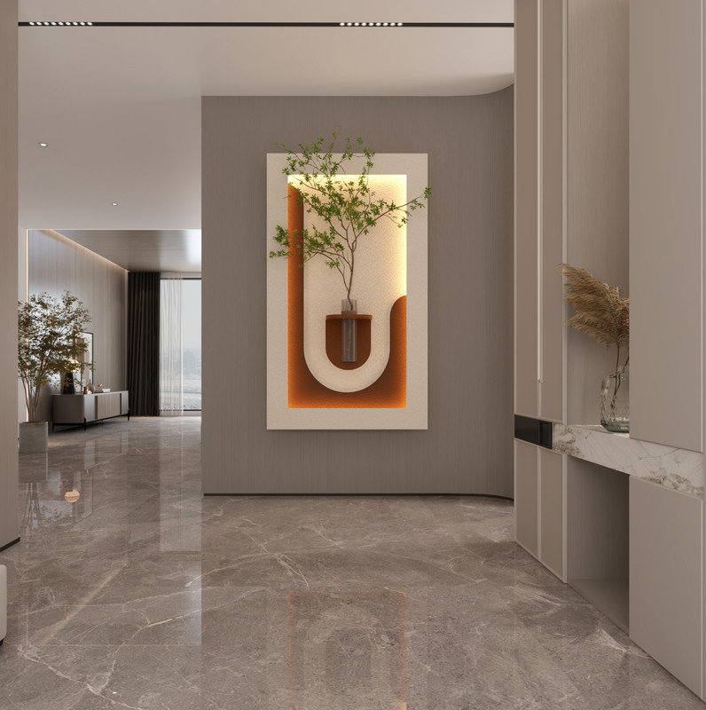 Décoration murale réglable en grès à 3 couleurs DEL avec plantes vertes simulées - sculpture d'art 3D, vase en verre, bandes lumineuses télécommandées pour le salon, la chambre à coucher, le couloir