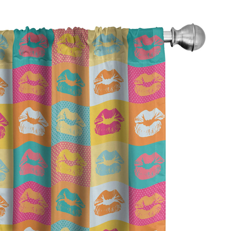 Multicolor Kiss Print Polyester Rod Pocket Curtain Panels, 28" x 63", Set of 2