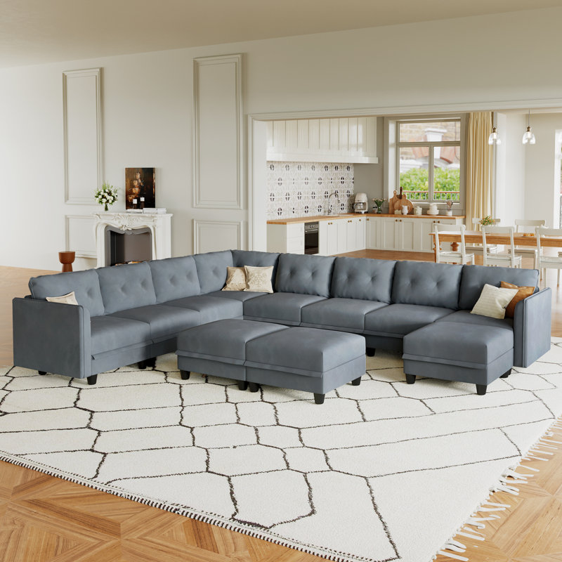 Canapé modulaire faisant face à droite avec repose-pieds Edorta, Mélange de polyester gris