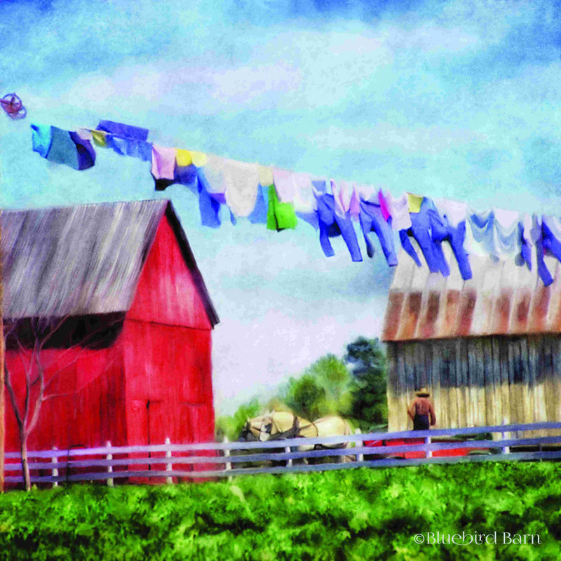 " Clothesline Farm " Painting Print, 12" H x 12" W