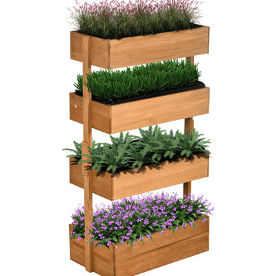 Vertical Planter Box - 4 Tier Wood For Outdoor Veggies Orange Stable, Self-Draining Wooden Flower Gardens Self-Draining, Adjustable