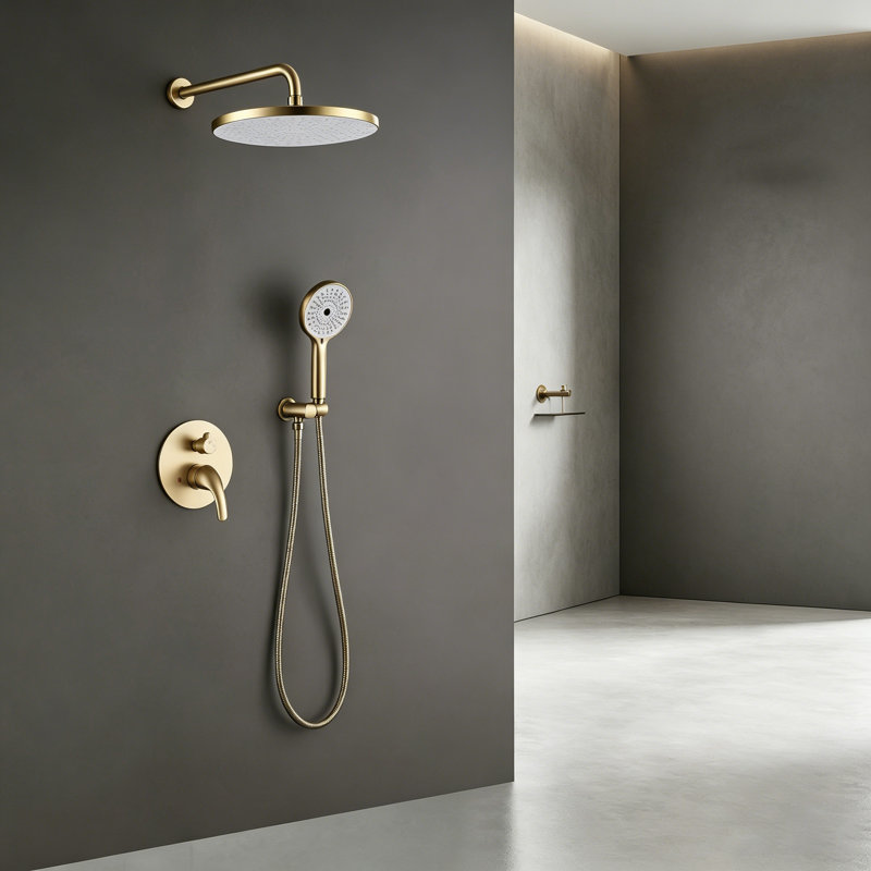 12 Inch Rainfall Shower System with Brass Valve - 2 Function (Top/Hand) & 3 Modes Handheld Shower (High Pressure)
