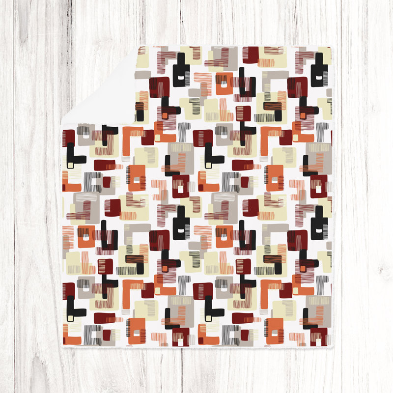 Throw Blanket, 68" W x 80" L, Abstract, Orange/Red/White