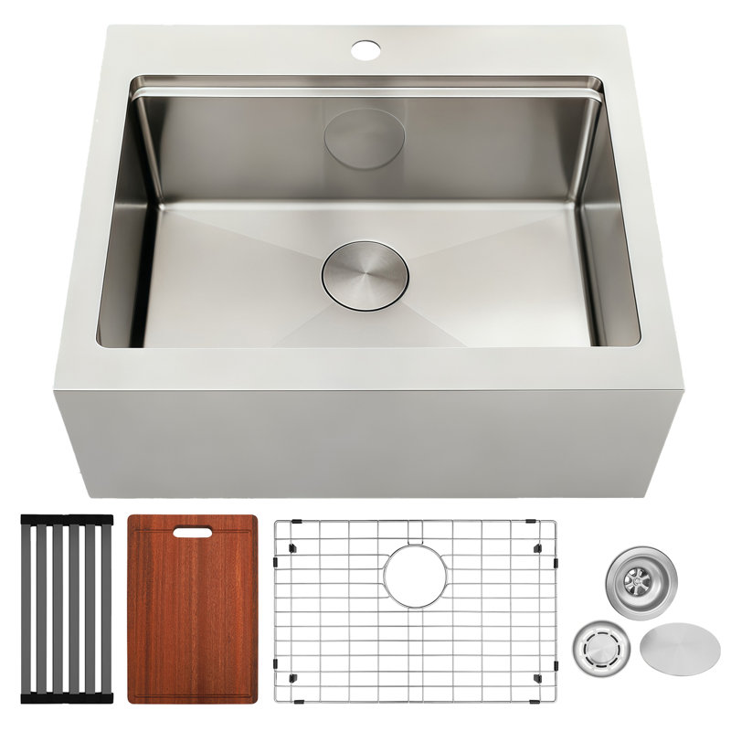  Évier de cuisine à tablier frontal en acier inoxydable de calibre 16 L 28 po x l 22 po, Acier Inoxydable