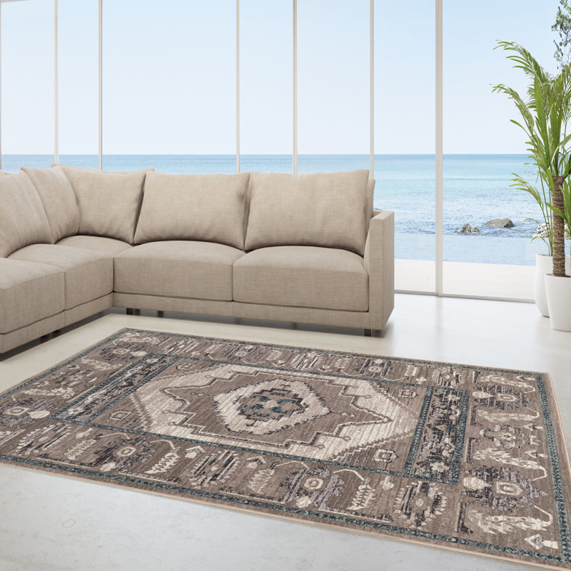 Coello Oriental Ivory and Beige Soft Low Pile Area Rug, Rectangle 9' x 12'