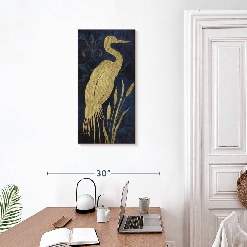 Aigrette sur indigo I, H 30 po x l 15 po
