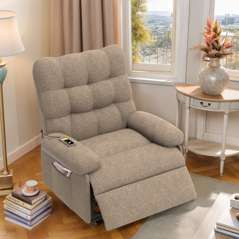 Breathable Fabric Recliner With Remote Control And Side Pockets, Reclining Chair Electric Sofas With Adjustable Backrest And Footrest